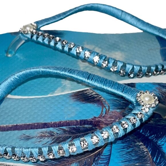 Tropical Flip Flops, Rhinestones, Crystals, Beach Wedding, Pool Party Gift Sz 6 - Picture 10 of 16